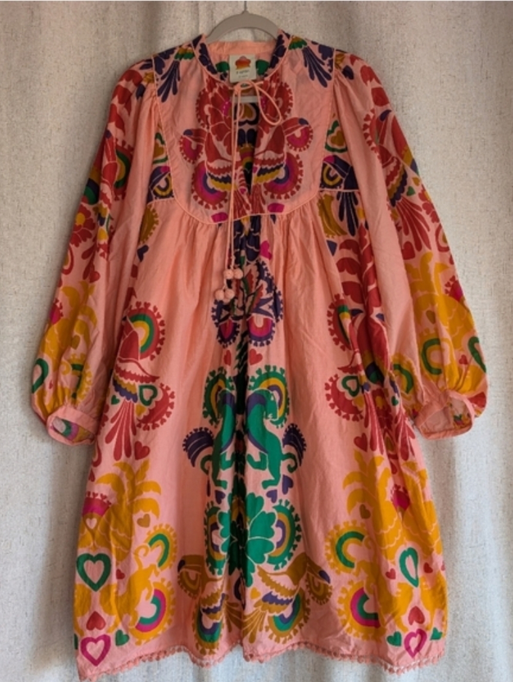 Farm Rio Amulet Midi Tropical Dress In Peach Size Medium - Picture 2 of 8